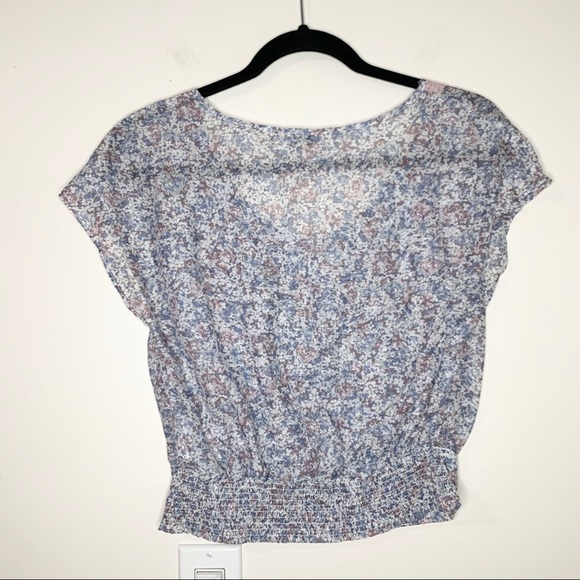 GUESS Sheer Pleated Floral Shirt Elastic Waist - Picture 7 of 10